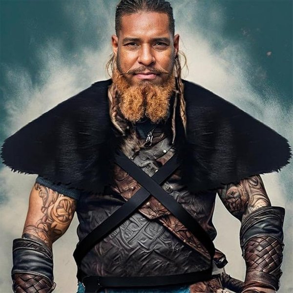 Capa Chal De Piel Vikinga Medieval Cuello De Piel SintéTica Capa De Hombro Retro Guerrero Caballero Cazador Pirata Disfraz De Cosplay De Halloween One Size Black-image