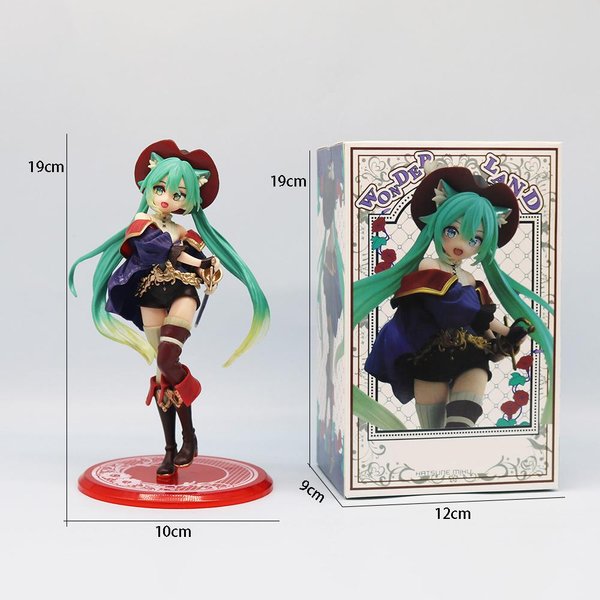 Hatsune Miku Uroczy Model Akcji Opowieść Kraina CzaróW Miku Kot W Butach Anime Figurka Na Biurko Dziewczyna Kawaii Model Zabawka Urocza Dekoracja Black-image