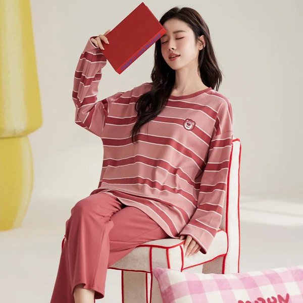 Uroczy Koci PiżAma Zestaw Kobiet Jesień Zima DłUgie RęKawy DłUgie Spodnie Bielizna Nocna MięKkie PiżAmy Przytulne PiżAmy Kawaii Koszula Nocna DziewczęCa 2XL Brown-image