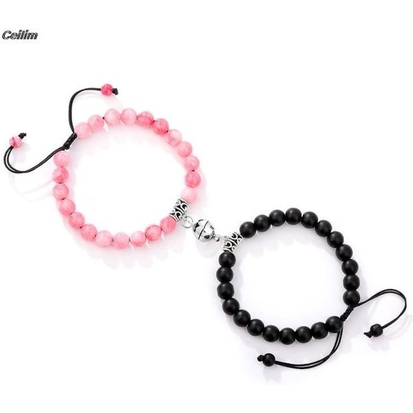 2 Piezas /Set Pulsera Para Pareja Con AtraccióN MagnéTica En Forma De CorazóN Piedra Natural Distancia Pulsera A Juego Amuleto JoyeríA Regalo De San ValentíN-image