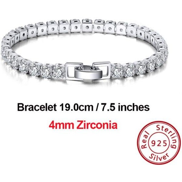 Pulseras De Tenis Rinntin Para Mujer Hombre Pulseras De Tenis De Plata De Ley 925 De Lujo Pulsera De Circonita CúBica Brillante JoyeríA Sb91 White-image