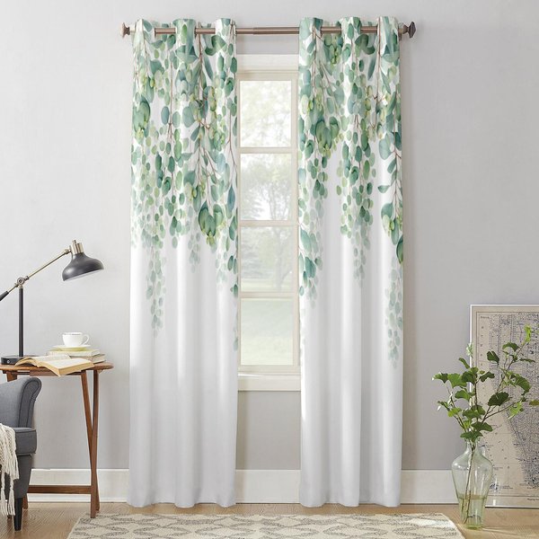 Acuarela Plantas Hojas Verdes Cortinas De Ventana Para Sala De Estar Dormitorio Cortina Moderna Persianas De Cocina Cortinas 135W X 60H(Cm) X1 Gray-image