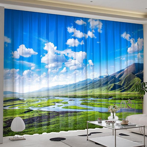 Paisaje Cascada Bosque Naturaleza Escenario Cortinas Persianas Para Dormitorio Infantil Sala De Estar BañO Cocina Puerta DecoracióN Del Hogar W50 X H130(Cm)X2&Grommet Top-image
