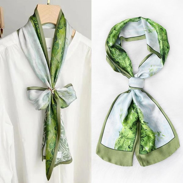 Luksusowy Design WzóR Konia Jedwabny Seksowny Szalik Kobiety MięKki Satynowy Opaska Do WłOsóW Chusta Biurowa Opaska Na GłOwę Foulard Prezent 14X150Cm Gray-image
