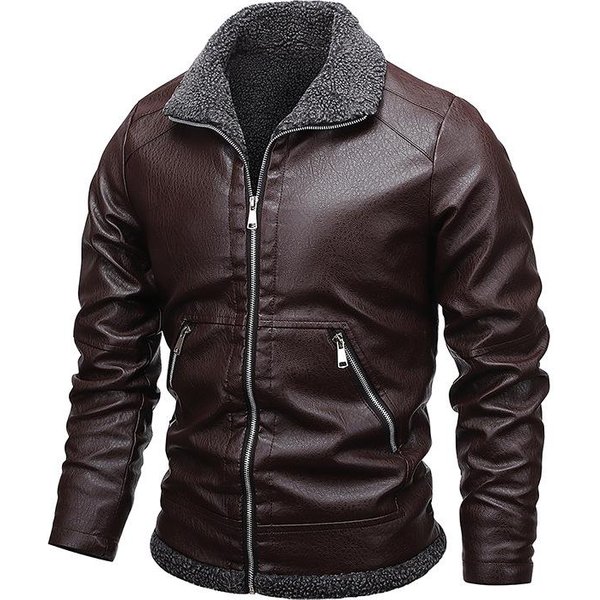 Chaqueta De Cuero Para Hombre De OtoñO E Invierno, Nueva Solapa, Forro Polar De Piel Integrado, Chaqueta De PU Para Hombre 4XL Gray-image