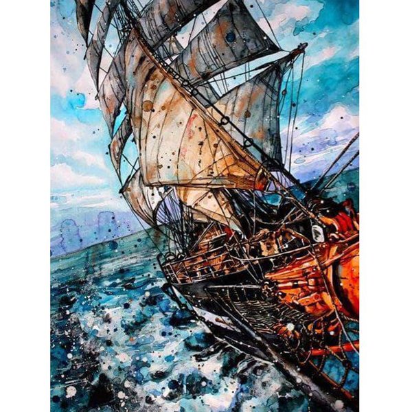 Pintura De Diamante 5D Diy, Punto De Cruz, Velero, Bordado De Diamantes, Imagen De Paisaje De Diamantes De ImitacióN 20X30CM-image