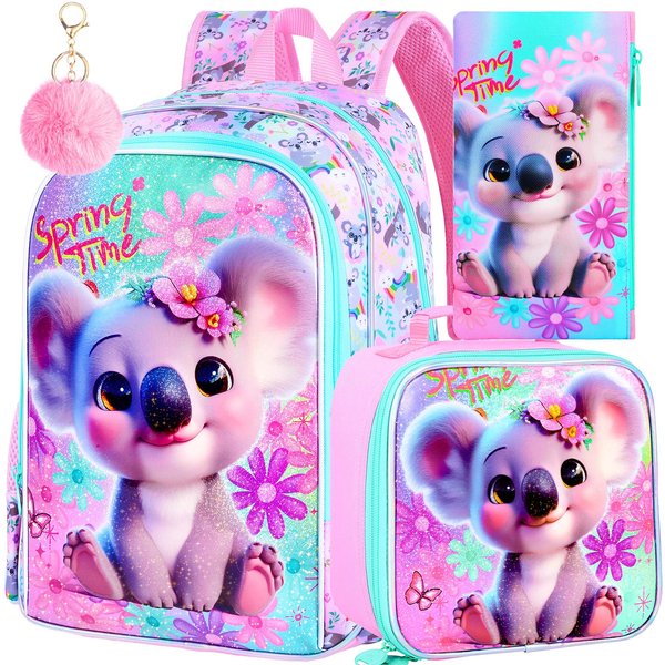 3 Mochilas Para NiñAs, Mochila Linda De Koala Para NiñOs De Primaria De 16 , Mochilas Escolares Preescolares Y Lonchera-image