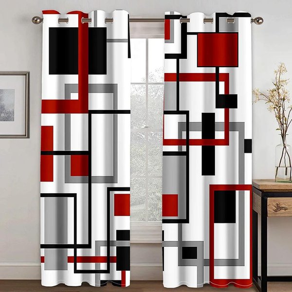 Cortinas GeoméTricas Abstractas De 2 Paneles Con Textura De MáRmol Y Estampado De Cortinas Para Dormitorio, Sala De Estar, Persianas De Piso A Techo W50 X H130(Cm)X2Pcs&Grommet Top-image