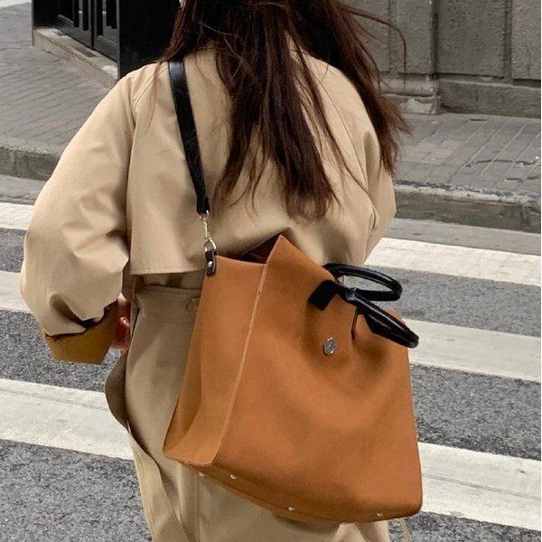 Bolso Tote De Ante Esmerilado De Un Hombro Gran Capacidad Casual Bolso Cruzado MarróN Caramelo Bolso De Mano Mujer-image