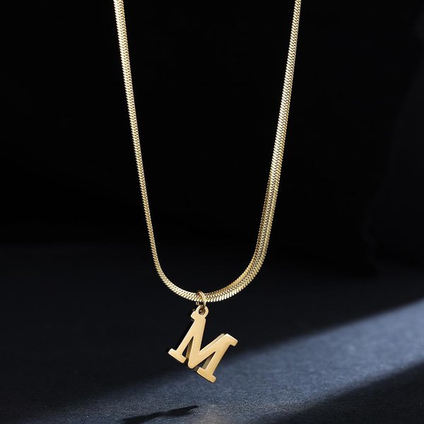 Collar Con Colgante De Acero Inoxidable Chapado En Oro Del Alfabeto AZ Para Mujer, Cadena De Serpiente, Letra Inicial, Collares Para ClavíCula, JoyeríA M Oro-image