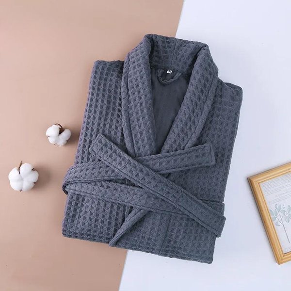 Szlafrok Hotelowy Typu Wafel 2-Warstwowy MęSki 100% BawełNiany Szlafrok Kimono Szlafrok ChłOnny Szlafrok Damski DłUgi PiżAma PiżAma M Szary-image