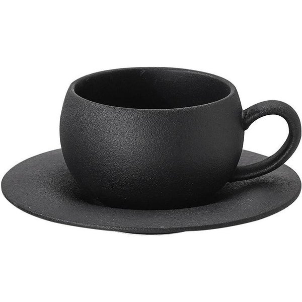 Taza De Café Retro De 110/280 Ml Y Platillo Con DiseñO De Piedra Quemada, Taza De CeráMica, Exquisita Taza De Té De La Tarde, Tazas De Agua, Taza Y Platillo De Regalo 110ML Black-image