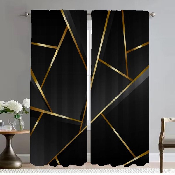 Cortinas Elegantes De HabitacióN Con Estampado Oro Negro Para CáMara Cortinas Modernas Para SalóN 2 Piezas DecoracióN De Halloween Cortina Opaca W60Xh90Cmx2Pcs-Cl-image