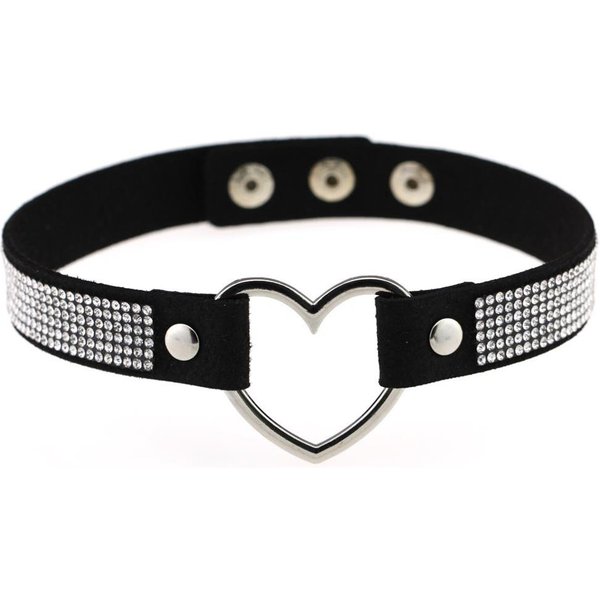 Czarny SkóRzany Naszyjnik Choker Z Cyrkoniami W KształCie Serca Dla Kobiet KryształOwy Choker Wyrazisty Choker Modna BiżUteria Black-image