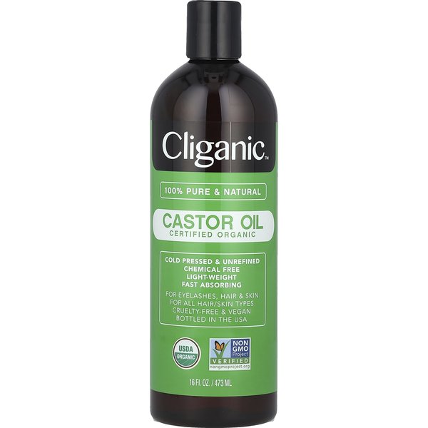 Cliganic, 100% Czysty I Naturalny, Organiczny Olej Rycynowy, 16 Fl Oz (473 Ml) Black-image