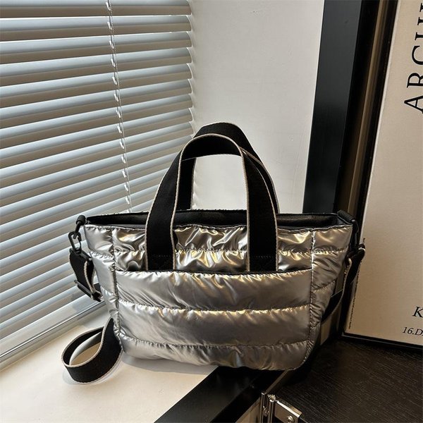Zimowa Moda Puffer Torba Tote Luksusowa Pikowana Nylonowa Torba Na Ramię DużA Pojemność Listonoszka Crossbody Srebro-image