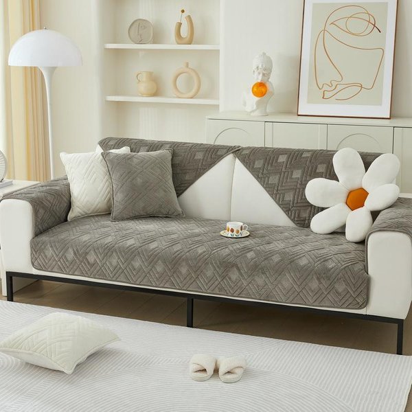 Nueva Funda De Sofá OtoñO Invierno Toalla Antideslizante Para Sofá Color SóLido GeoméTrico Felpa Funda Para CojíN De Reposabrazos Alfombrilla Universal CóModa Para Sofá 70X70Cm 1Pcs Gray-image