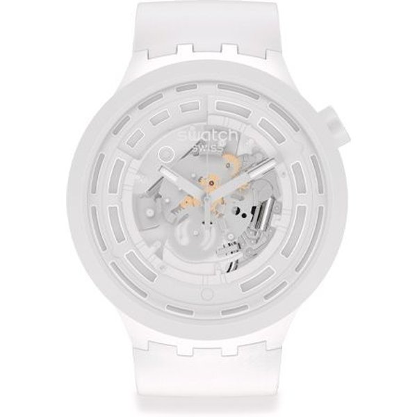 Reloj Swatch Con Movimiento De Cuarzo 30M Resistente Al Agua 47Mm Esfera Calada Caja De CeráMica Correa De Silicona Relojes Unisex SB03W100 White Dial White-image