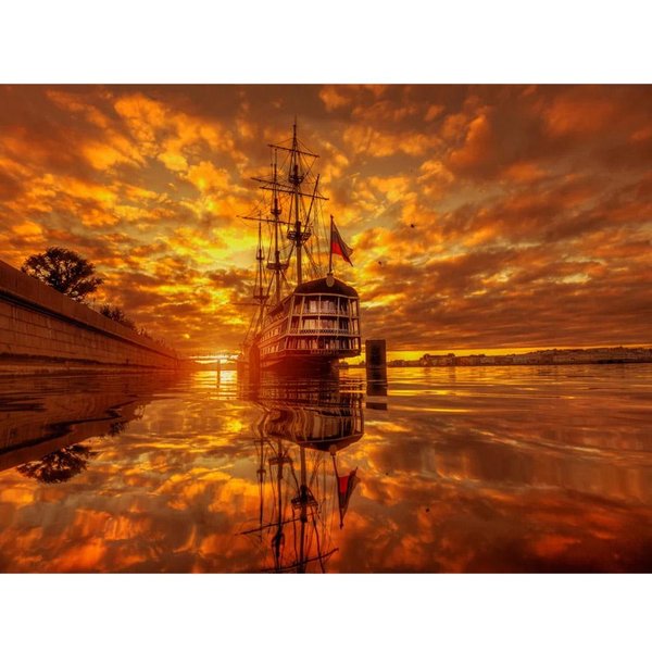 Pintura De Diamantes 5D DIY Paisaje De Barco Al Atardecer Bordado De Diamantes 20X30CM Orange-image