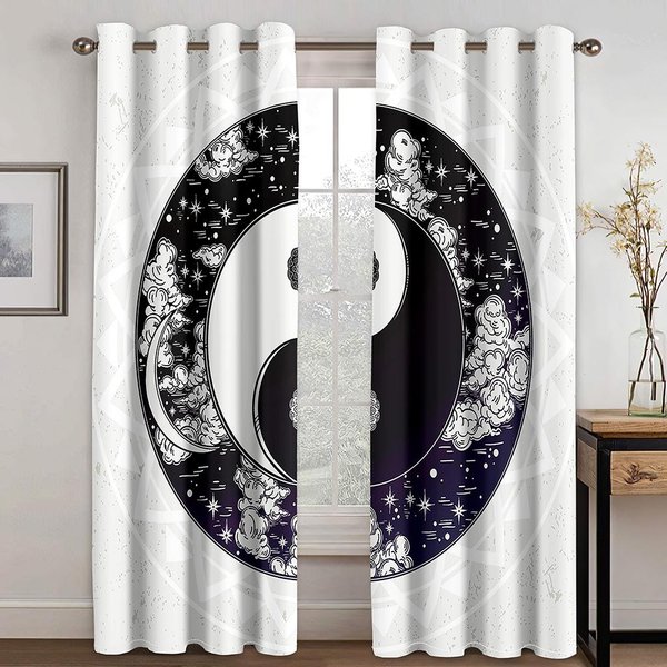 Cortinas De Luna Mandala Dorada Lujosas Cortinas De Ventana Boho 2 Paneles Elegante Sala De Estar Dormitorio DecoracióN Del Hogar 50W60H(Cm)X2Pcs&Rod Pocket-image