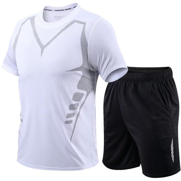2 Sztuk/Zestaw MęSki Dres Gym Fitness Badminton StróJ Sportowy Ubrania Bieganie Odzież Sportowa ćWiczenia Zestaw Do ćWiczeń Odzież Sportowa XL White-image