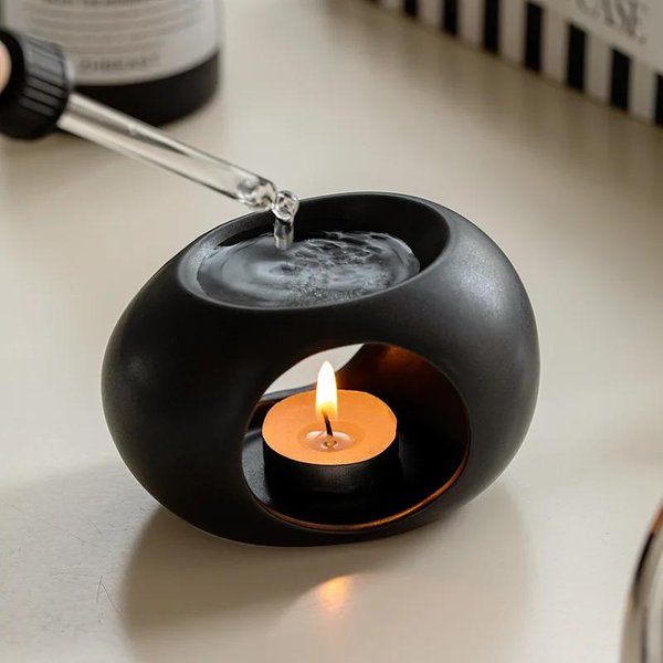 Prosty Czarny Uchwyt Na śWiece, Ceramiczny Dyfuzor OlejkóW Eterycznych, Piec Do Domowego Spa, Aromaterapia, Palnik Kadzideł-image