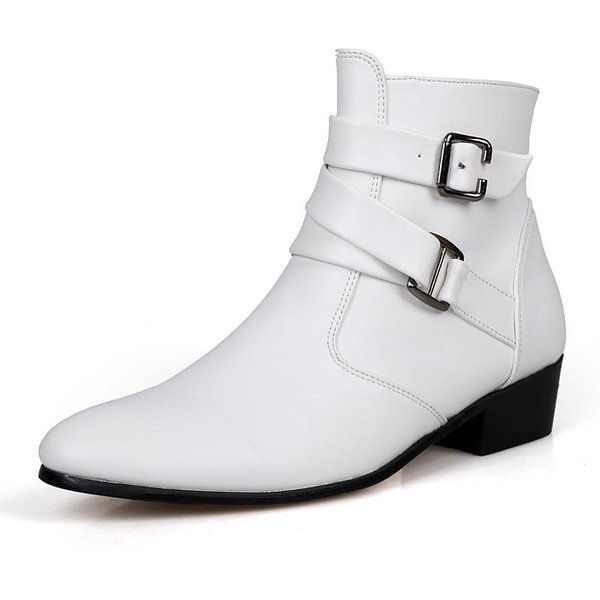 Botas Chelsea De Moda Para Hombre, Botas De Cuero Blancas, Zapatos De CañA Alta Para Hombre, Botas De Estilo BritáNico M 39-image