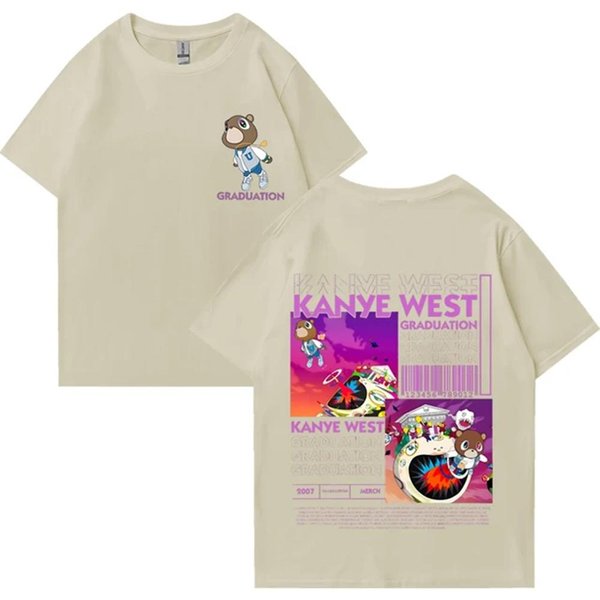 Kanye West Graduation Bear Dwustronny Nadruk T-Shirt MęSki Damski Moda Hip Hop Cool Tops KróTki RęKaw Unisex T-Shirty 72463 M-image