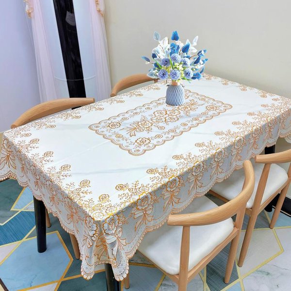 Mantel De PVC Estampado En Caliente Impermeable Resistente Al Aceite Lavable Resistente A Escaldaduras Mantel Para Mesa De Comedor Para El Hogar Mantel Para Mesa De Centro 90X140Cm White-image