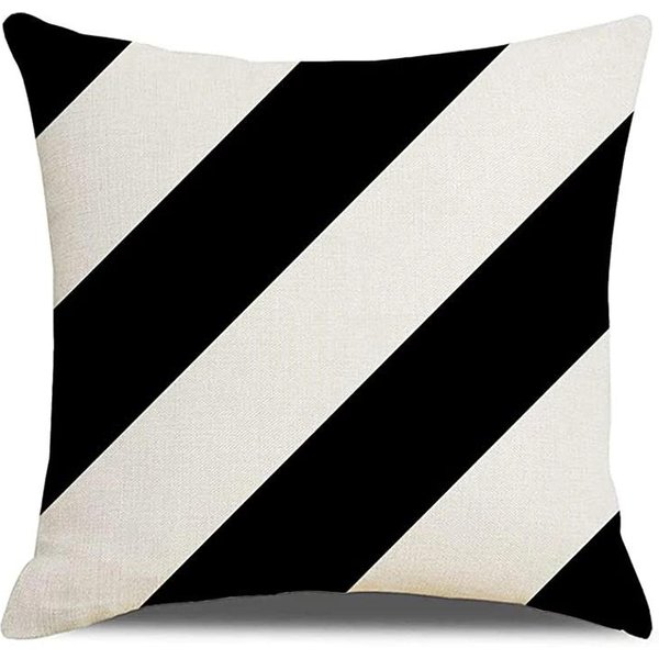 Funda De CojíN GeoméTrica De Lino Negra, DecoracióN Del Hogar, Funda Decorativa Para CojíN De Sofá De Sala De Estar, Adecuada Para Dormitorio Coche 40X40 60X60 50X50 45X45Cm-image