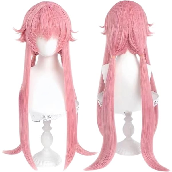 Anime He Dziennik PrzyszłOśCi Gasai Yuno Peruka Do Cosplay RóżOwa Peruka Kostiumowa DłUga Kucyk Syntetyczne WłOsy Peruki Imprezowe Impreza Halloweenowa 26Inches RóżOwy-image