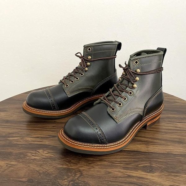 Vintage RęCznie Robione SkóRzane Buty MęSkie Jesień Zima Mieszane Kolory Brytyjskie Botki Platforma NarzęDzia Robocze Buty Motocyklowe 42 Black-image