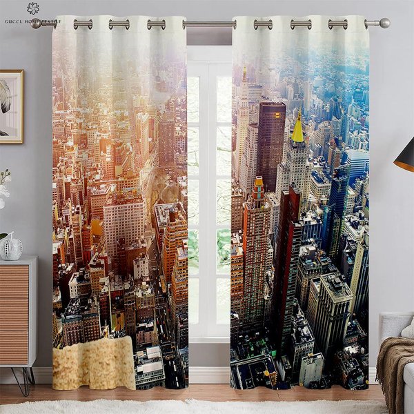 Widok Nocny Miasta WybrzeżE Drukowane 3D ZasłOny Salon Kuchnia Sypialnia ZasłOny Dekoracyjne ŁAtwe W Praniu I PielęGnacji 2 Szt. W50Xh130(Cm)X2Pcs&Rod Pocket-image