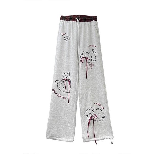 Pantalones Grises Para Mujer Estilo Primavera Y OtoñO Pantalones De CháNdal Estampados Drapados Pantalones Casuales Nuevos Pantalones Rectos Sueltos Pantalones Deportivos M Gris-image