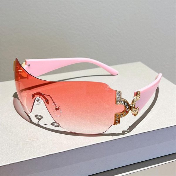 Gafas De Sol Y2K Sin Montura Estilo DiseñAdor Gafas Dama Grandes De Moda Lujo Gafas De Sol Remache Diamante Punk Gafas Grandes UV400-image