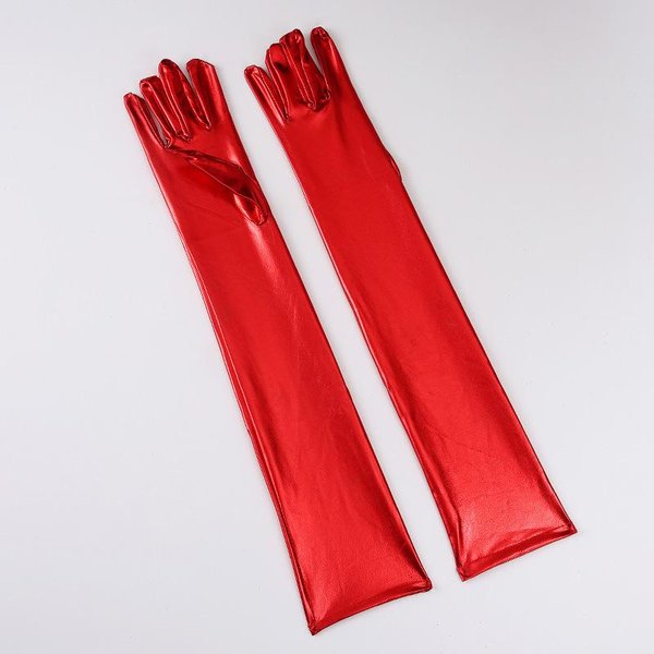55Cm Lakierowana SkóRa Jednolity DłUgie RęKawiczki Damskie Seksowne Cosplay Klub Nocny WystęP Sceniczny Pole Dance Impreza Halloweenowa RęKawiczki One Size Red-image