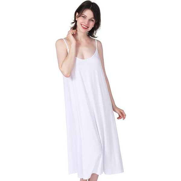 Camisones De Talla Grande Para Mujer, Camisones De Verano De Modal Con Tirantes Finos, Camisones De Longitud Media, Ropa De Dormir De Gran TamañO Para Mujer 4XL Blanco-image