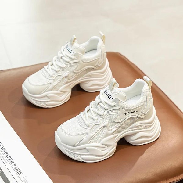 Zapatos Para Aumentar La Altura Zapatillas De Mujer Transpirables Nuevos Aumento De Altura Interior Zapatos Casuales Plataforma Con TacóN De CuñA Zapatos De Malla Mujer 37 Beige-image