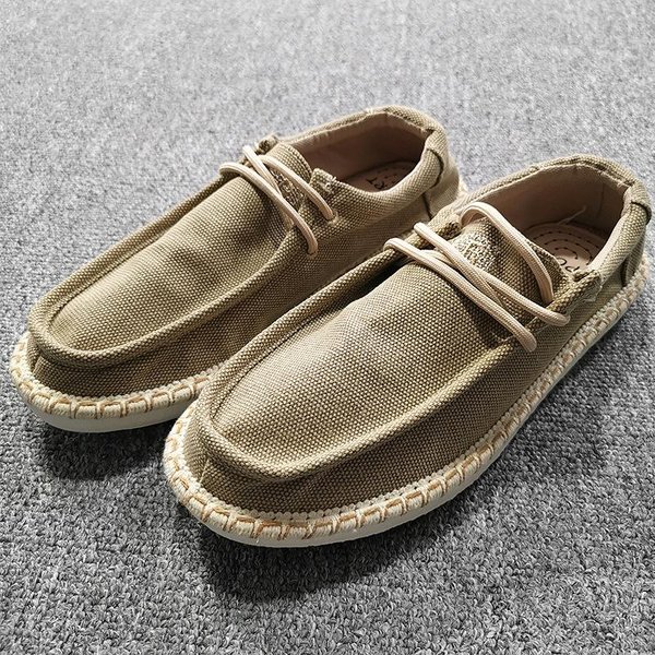 Primavera Y Verano Transpirables Suela Blanda Zapatos De Lino De Pescador Para Hombre Un Pedal Ligeros Casuales Zapatos De CañA Baja Tendencia 41 Caqui-image