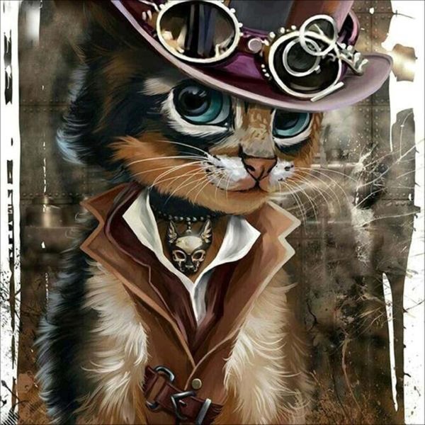 DIY Diamante Bordado Animal Sombrero Y Gato Diamante Pintura Punto De Cruz 30X30Cm-image