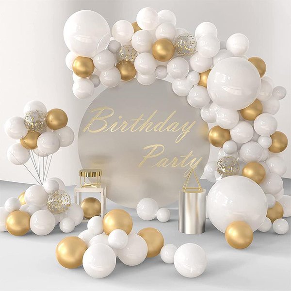 108 Sztuk BiałE ZłOto Balon Garland Arch Kit Dekoracja Na PrzyjęCie Urodzinowe Dla Dzieci śLub Balon Urodzinowy Lateksowy Balon Baby Shower-image