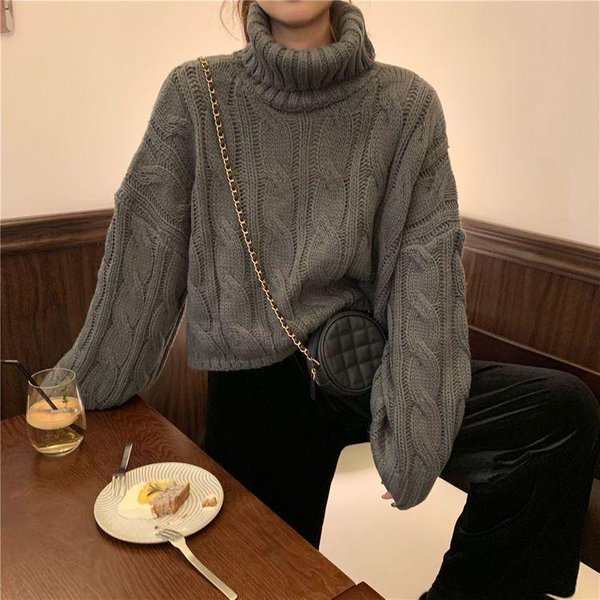 Chaquetas De OtoñO E Invierno Color SóLido Holgada Casual Chaqueta Tejida Moda SuéTer Para NiñAs S Gris-image