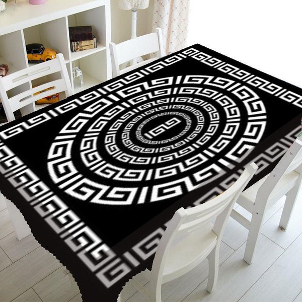 Mantel Con PatróN Ovalado Blanco Y Negro Cubierta Para Mesa De Comedor En Casa DecoracióN Para Mesa De Centro Picnic Mantel Rectangular Impermeable 85-85Cm-image
