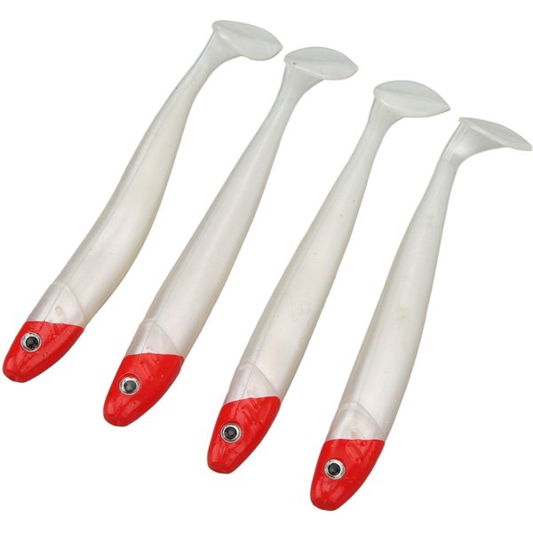 4 Piezas SeñUelos Blandos De Pesca Cola En T Cola Rizada Gusano SeñUelos Blandos SeñUelos De Pesca En Mar Cabeza Roja Cuerpo Blanco-image