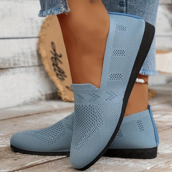 PłAskie OkrąGłE Noski Dzianinowe Buty, Damskie Jednokolorowe Wsuwane Buty Do Chodzenia Z Siateczki, OddychająCe Obuwie Codzienne 42-image