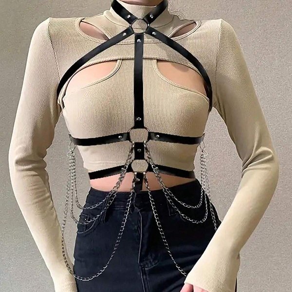 CinturóN Punk De Moda Para Mujer CinturóN De Cuero Para La Cintura Estilo Callejero Femenino Cadena Para El Cuerpo Accesorios De Ropa GóTica-image
