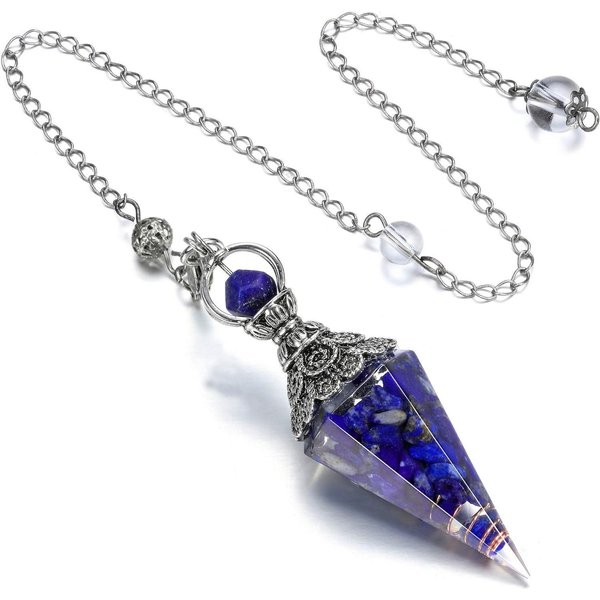 PéNdulo De Radiestesia De Cristal Curativo De 7 Chakras Naturales, Chips De Reiki, Colgante Espiritual De OrgóN Para AdivinacióN, Wicca, Equilibrio De EnergíA Lapis Plata-image