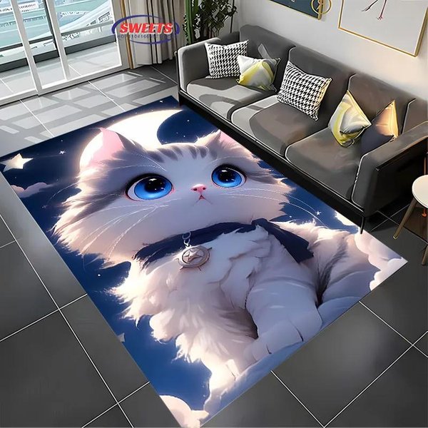 Dywan 3D Z Kotem Nowość! AntypośLizgowa Izolacja DźWięKowa, Dywan Do Salonu Sypialni, ObszaróW PrzyłóżKowych I Biurowych, TrwałA Zmywalna Mata 90X130Cm (35X51In)-image