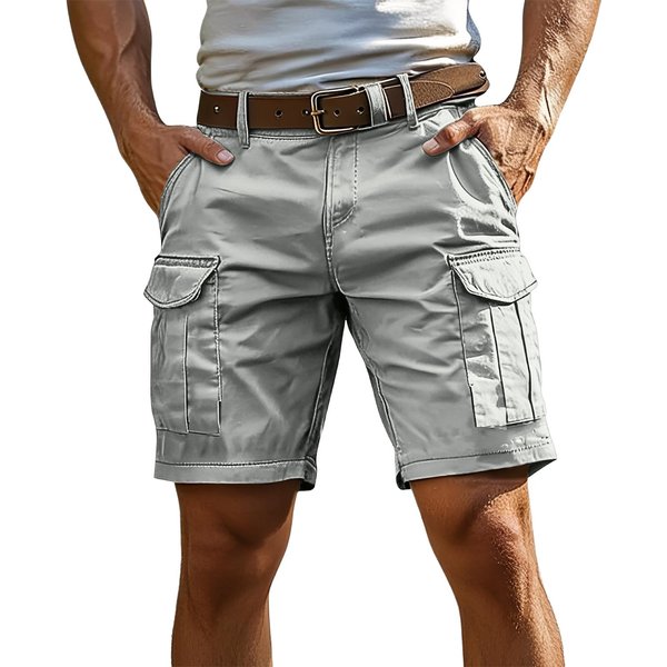 Pantalones Cortos Cargo Casuales Ligeros Para Hombre Con MúLtiples Bolsillos Corte Relajado DiseñO De Cinco Bolsillos Para Actividades Al Aire Libre Trabajo Viajes L Gray-image