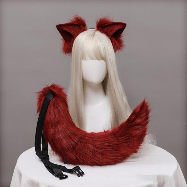 2 Szt./Zestaw Pluszowe Uszy Kota Ogon Futrzany Fursuit Lolita Opaska Na GłOwę Ogon Kota Akcesoria Cosplay RęCznie Robione Symulacja ZwierzęCe Uszy Nakrycie GłOwy Ear And Tail-image